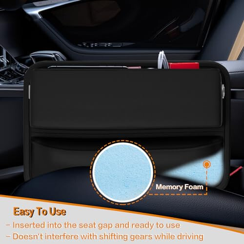 Wanfuder Car Seat Gap Filler Leather Car Seat Organizer and Storage Automotive Accessories - Front Seats Car Adjustable Gap Filler for Phones, Glasses, Keys, Cards - 9