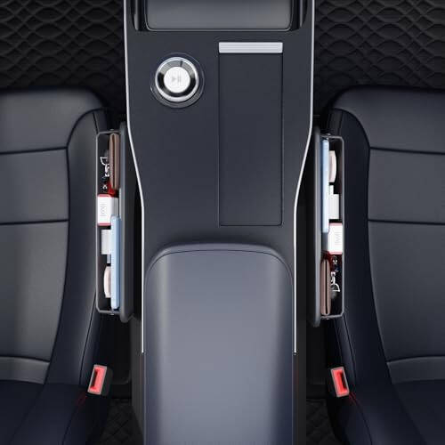 Wanfuder Car Seat Gap Filler Leather Car Seat Organizer and Storage Automotive Accessories - Front Seats Car Adjustable Gap Filler for Phones, Glasses, Keys, Cards - 4