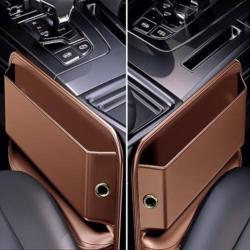 Wanfuder Car Seat Gap Filler Leather Car Seat Organizer and Storage Automotive Accessories - Front Seats Car Adjustable Gap Filler for Phones, Glasses, Keys, Cards - 10