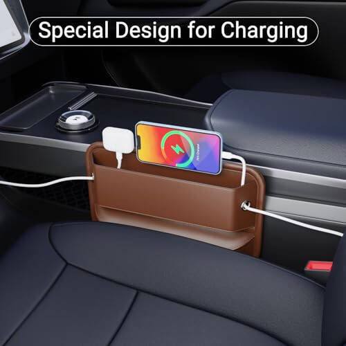 Wanfuder Car Seat Gap Filler Leather Car Seat Organizer and Storage Automotive Accessories - Front Seats Car Adjustable Gap Filler for Phones, Glasses, Keys, Cards - 3