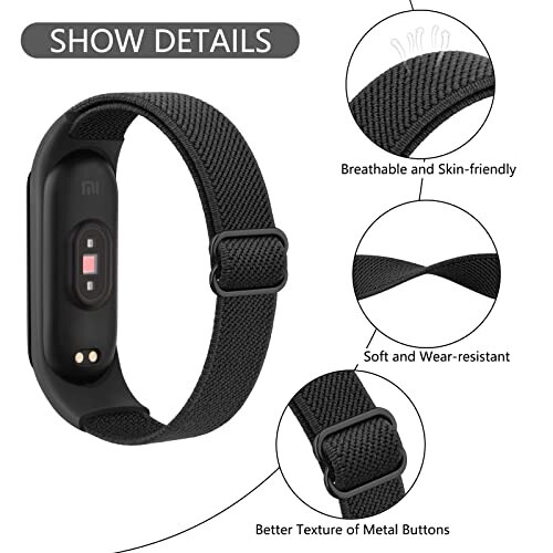 Wanme Xiaomi Mi Band 5/6/7 uchun tasmalar Ayollar Erkaklar uchun, yumshoq elastik sport tasmasi Amazfit Band 5 bilan mos keladigan almashtirish tasmalari bilaguzuk aksessuarlari - 2