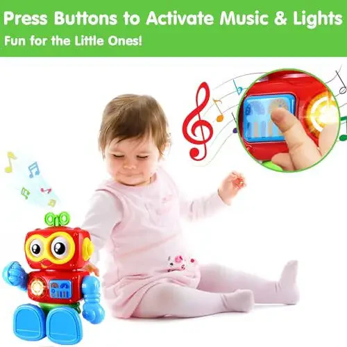 Wanonoo Toddler Robot Toys for 1 Year Old Boy 1st Birthday Gift Easter Basket Stuffers Baby Boy Toys One Year Old 1yr 12-18 Month Musical Light Up Learning Educational Interactive Airplane Travel - 3