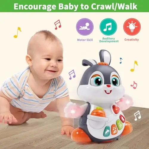 Wanonoo Baby Toys 12-18 Months, Musical Bunny Light Tummy Time Infant Baby Crawling Toy 6-12 Month, Dancing Moving Walking Toddler Toy 3 4 5 6 7 8 9 Month 1 Year Old Boy Girl Christmas Birthday Gifts - 2