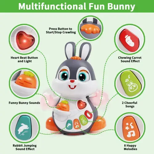 Wanonoo Crawling Bunny Baby Toys, Infant Educational Learning Toys 6+ Months, Tummy Time Toys with Music & Lights, Dancing Baby Toy, 0-6 6-12 12-18 Months Walking Toddler Birthday Gift - 4