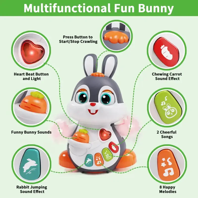 Wanonoo Crawling Bunny Baby Toys, Infant Educational Learning Toys 6+ Months, Tummy Time Toys with Music & Lights, Dancing Baby Toy, 0-6 6-12 12-18 Months Walking Toddler Birthday Gift - 4