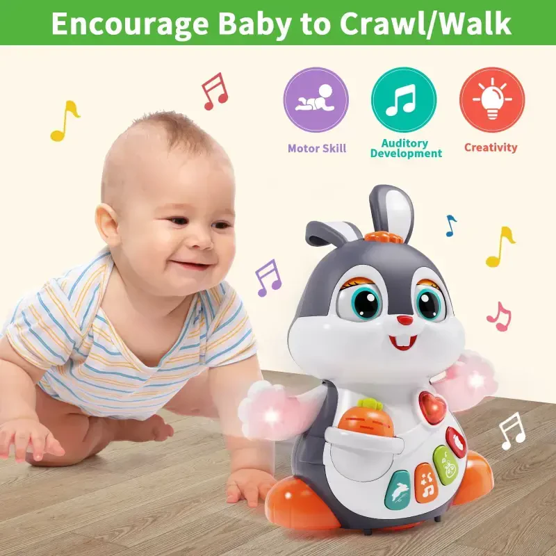 Wanonoo Crawling Bunny Baby Toys, Infant Educational Learning Toys 6+ Months, Tummy Time Toys with Music & Lights, Dancing Baby Toy, 0-6 6-12 12-18 Months Walking Toddler Birthday Gift - 5