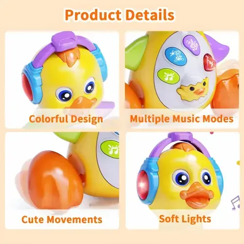 Wanonoo Crawling Duck Baby Toy, Dancing Tummy Time Infant Toys 0-3-6 6-12 12-18 Months with Music & Light, Educational Learning Toys for Toddlers, Birthday Gifts 1 Year Old Boy Girl - WANONOO (1)