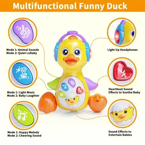 Wanonoo Crawling Duck Baby Toy, Dancing Tummy Time Infant Toys 0-3-6 6-12 12-18 Months with Music & Light, Educational Learning Toys for Toddlers, Birthday Gifts 1 Year Old Boy Girl - 3