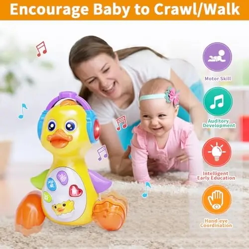 Wanonoo Dancing Duck Baby Toys 6-12 Months Developmental, Musical Crawling Infant Tummy Time 3 4 5 6 7 8 9 10 11 12 18 Month Boy Girl Moving Light Up Toddler Learning Activity Easter Birthday Gift - 2
