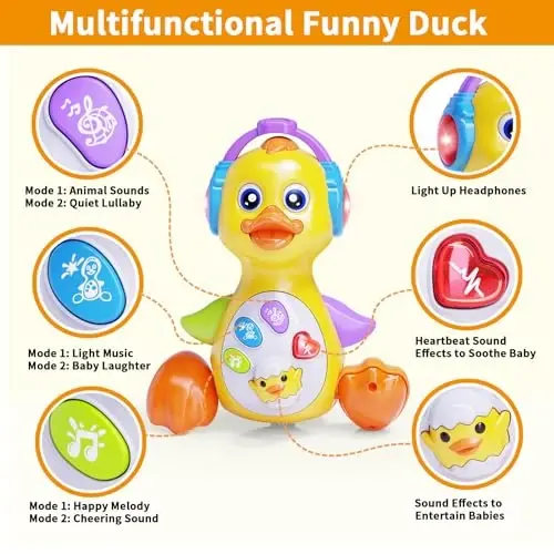 Wanonoo Dancing Duck Baby Toys 6-12 Months Developmental, Musical Crawling Infant Tummy Time 3 4 5 6 7 8 9 10 11 12 18 Month Boy Girl Moving Light Up Toddler Learning Activity Easter Birthday Gift - 5