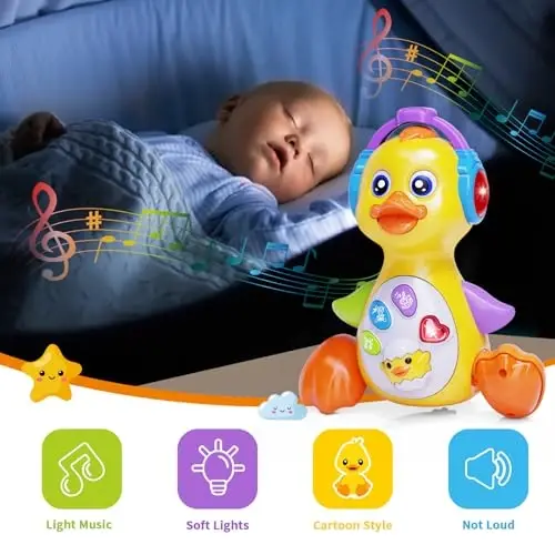 Wanonoo Dancing Duck Baby Toys 6-12 Months Developmental, Musical Crawling Infant Tummy Time 3 4 5 6 7 8 9 10 11 12 18 Month Boy Girl Moving Light Up Toddler Learning Activity Easter Birthday Gift - 6