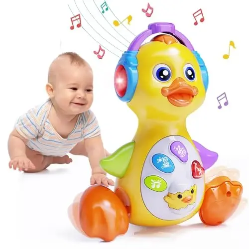 Wanonoo Dancing Duck Baby Toys 6-12 Months Developmental, Musical Crawling Infant Tummy Time 3 4 5 6 7 8 9 10 11 12 18 Month Boy Girl Moving Light Up Toddler Learning Activity Easter Birthday Gift - 1