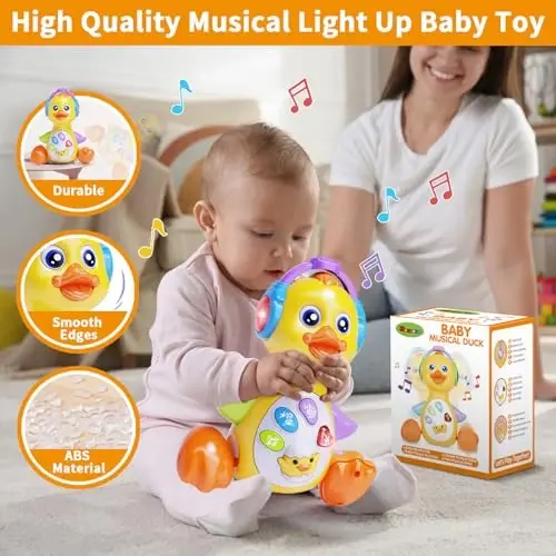 Wanonoo Dancing Duck Baby Toys 6-12 Months Developmental, Musical Crawling Infant Tummy Time 3 4 5 6 7 8 9 10 11 12 18 Month Boy Girl Moving Light Up Toddler Learning Activity Easter Birthday Gift - 4