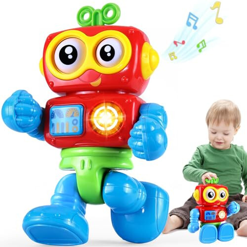 Wanonoo Robot Toys for 1 Year Old Boy 1st Birthday Gift One Year Old Musical Light Up Toys for Toddlers 1-3 Baby Boy Toys 12-18 Months Educational Learning Interactive Kids Outside Airplane Travel Toy - 1