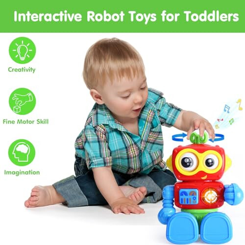 Wanonoo Robot Toys for 1 Year Old Boy 1st Birthday Gift One Year Old Musical Light Up Toys for Toddlers 1-3 Baby Boy Toys 12-18 Months Educational Learning Interactive Kids Outside Airplane Travel Toy - 2