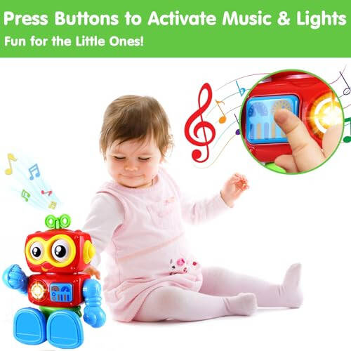 Wanonoo Robot Toys for 1 Year Old Boy 1st Birthday Gift One Year Old Musical Light Up Toys for Toddlers 1-3 Baby Boy Toys 12-18 Months Educational Learning Interactive Kids Outside Airplane Travel Toy - 3