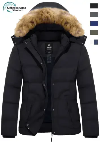 Wantdo Ayollar uchun qishki ko'ylagi Shamol o'tkazmaydigan Puffer palto Issiqlik izolyatsiyalangan Puffer ko'ylagi Kaputli Qora L o'lcham - 7