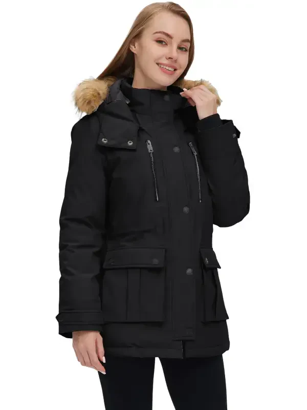 Wantdo Women's Winter Coat Thickened Winter Parka Hooded Puffer Jacket Black L - 2