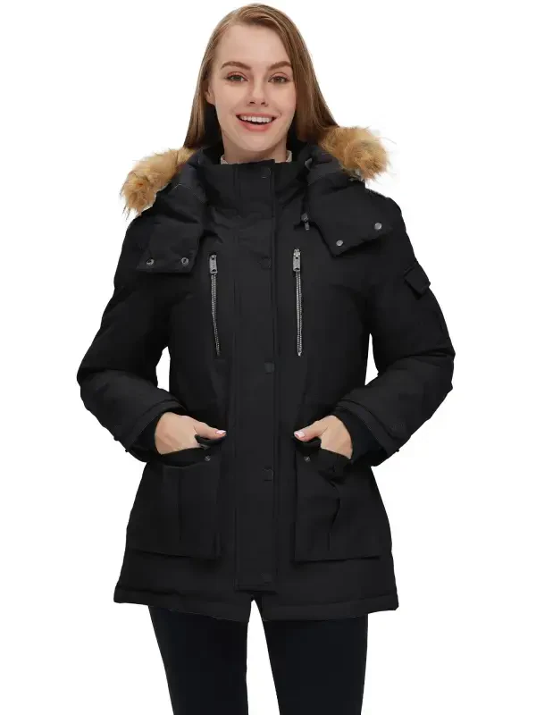 Wantdo Women's Winter Coat Thickened Winter Parka Hooded Puffer Jacket Black L - 3