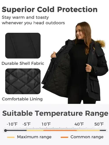 Wantdo Women's Winter Coat Thickened Winter Parka Hooded Puffer Jacket Black L - 7