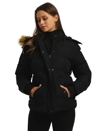 Wantdo Women's Winter Jacket Windproof Puffer Coat Insulated Puffy Jacket with Hood Black Size L - WANTDO (1)