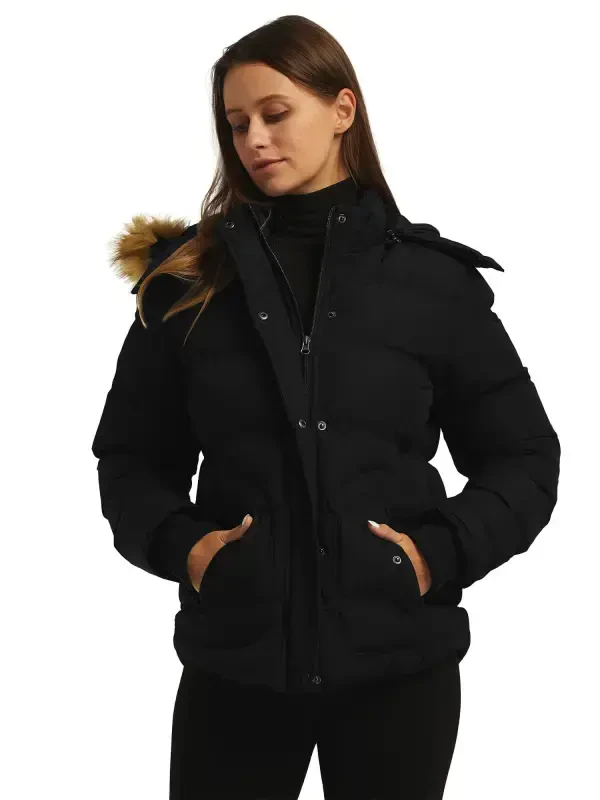 Wantdo Women's Winter Jacket Windproof Puffer Coat Insulated Puffy Jacket with Hood Black Size L - 2