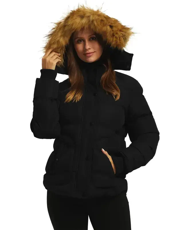 Wantdo Women's Winter Jacket Windproof Puffer Coat Insulated Puffy Jacket with Hood Black Size L - 3
