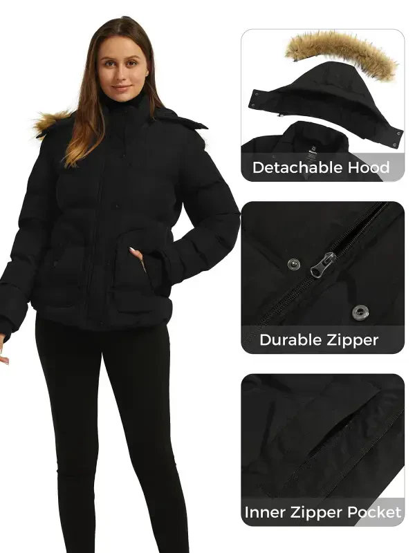 Wantdo Women's Winter Jacket Windproof Puffer Coat Insulated Puffy Jacket with Hood Black Size L - 5