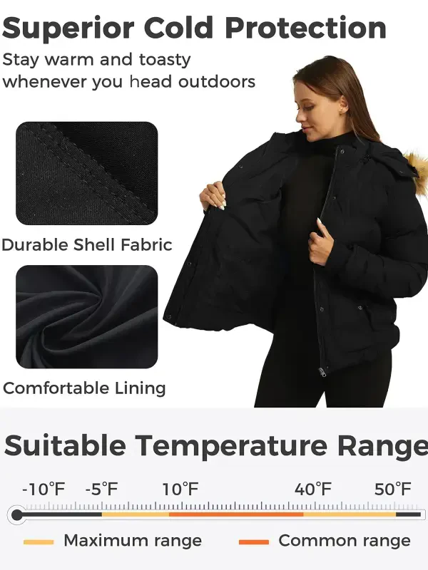 Wantdo Women's Winter Jacket Windproof Puffer Coat Insulated Puffy Jacket with Hood Black Size L - 6