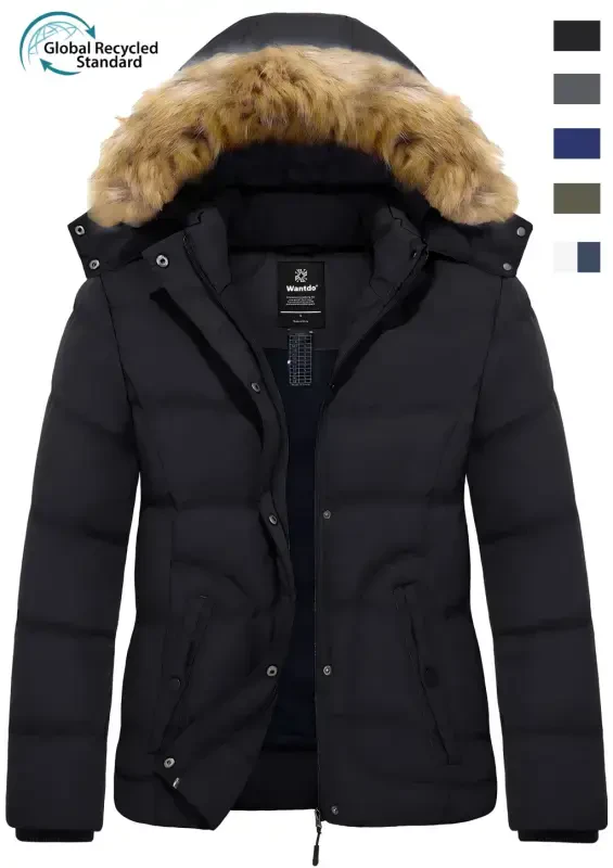 Wantdo Women's Winter Jacket Windproof Puffer Coat Insulated Puffy Jacket with Hood Black Size L - 7