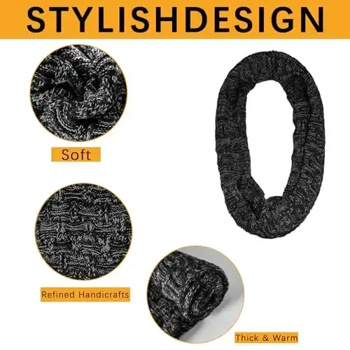 Warm Scarf for Winter Women & Men, Knit Wool Loop Infinity Scarves Thick & Chunky Neck Warmer For Cold Weather U-SY-WS7 - 3