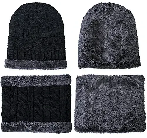 Warm Winter Beanie Hat & Scarf Gloves Set Erkaklar va Ayollar uchun zamonaviy Trikotaj Bosh suyagi shapkasi (Bir o'lcham, 06 Moviy) - 3
