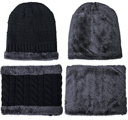 Warm Winter Beanie Hat & Scarf Gloves Set Stylish Knit Skull Cap for Men Women (One Size, 05 Black) - 3