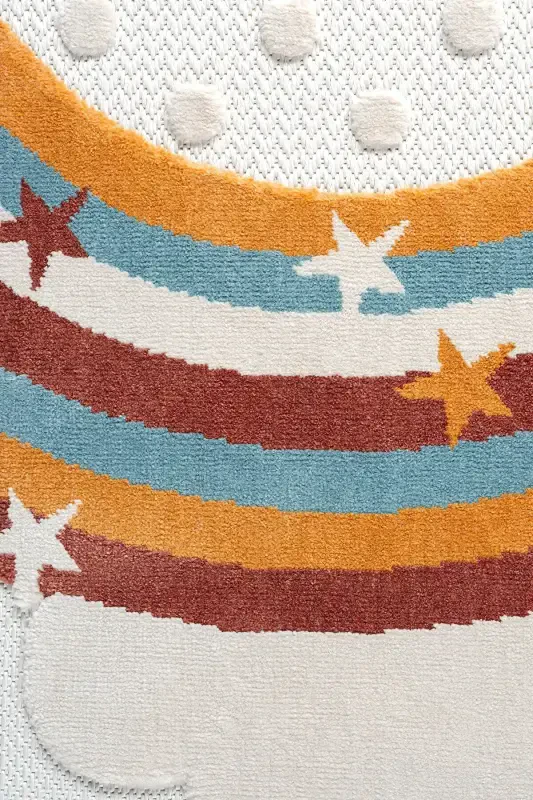 Washable Baby Kids Room Rug Rainbow Pattern Stain Resistant Antibacterial Antiallergic AYAZ 10-CREAM 1 - 6