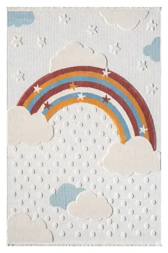 Washable Baby Kids Room Rug Rainbow Pattern Stain Resistant Antibacterial Antiallergic AYAZ 10-CREAM 1 - 7