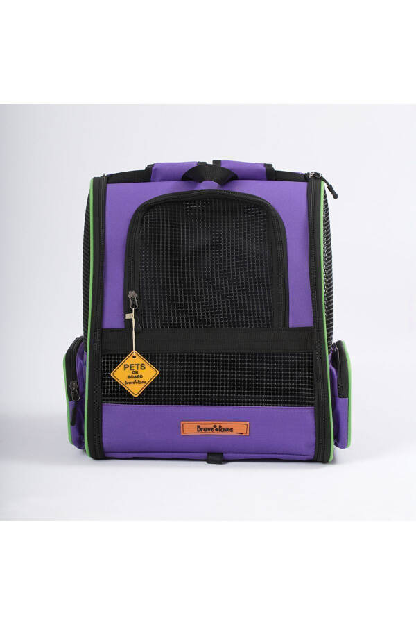 Washable Cat And Dog Bag Plastic Mesh Pyramid Cat Backpack Model Purple - 1