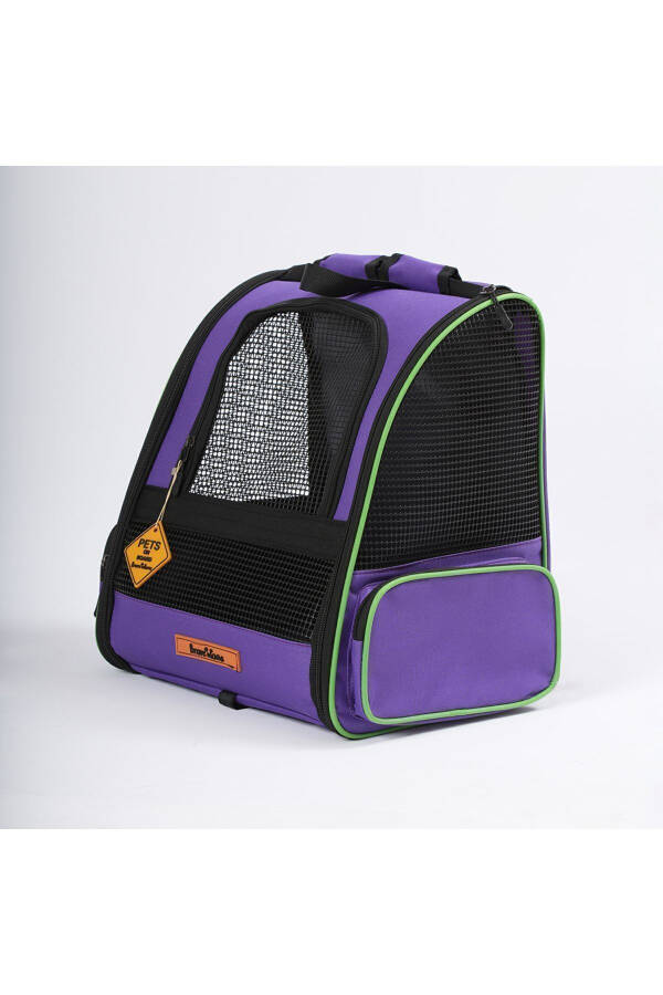 Washable Cat And Dog Bag Plastic Mesh Pyramid Cat Backpack Model Purple - 2