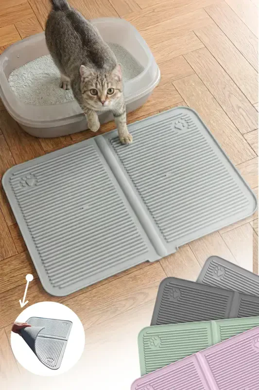 Washable Cat Litter Mat with Pool, Silicone Food and Litter Mat, Large Size 40x60 - 2