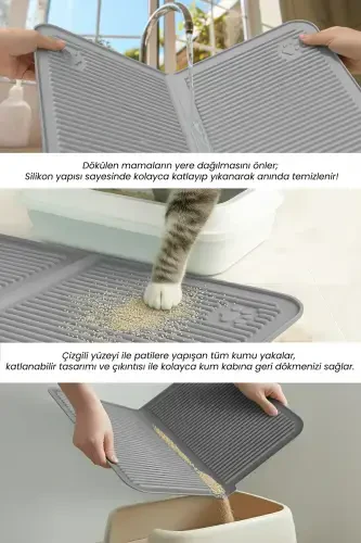 Washable Cat Litter Mat with Pool, Silicone Food and Litter Mat, Large Size 40x60 - 5