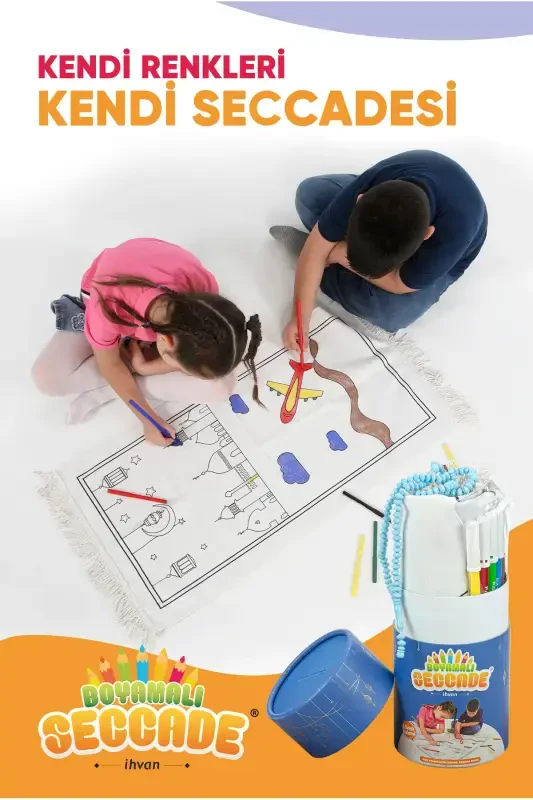 Washable Coloring Prayer Rug Set for Kids Blue-Blue - IHVAN ONLINE