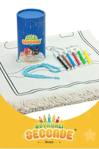 Washable Coloring Prayer Rug Set for Kids Blue-Blue - 2