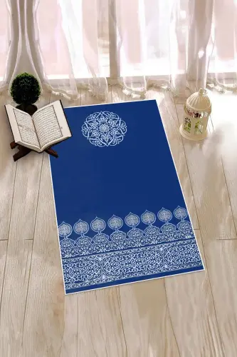 Washable Digital Printed Motif Prayer Rug 70x130, SECCADE-44-BLUE - 5