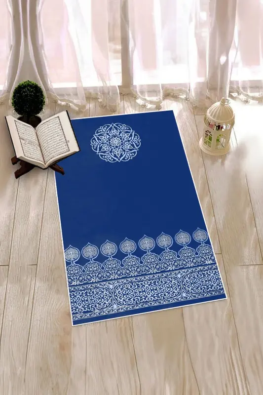 Washable Digital Printed Motif Prayer Rug 70x130, SECCADE-44-BLUE - 5