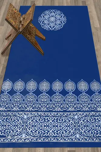 Washable Digital Printed Motif Prayer Rug 70x130, SECCADE-44-BLUE - 6