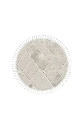 Washable Fringed Round Woven Rug Runner Entryway Living Room Lounge Kitchen Carpet ROUND-Cream 1 - 6