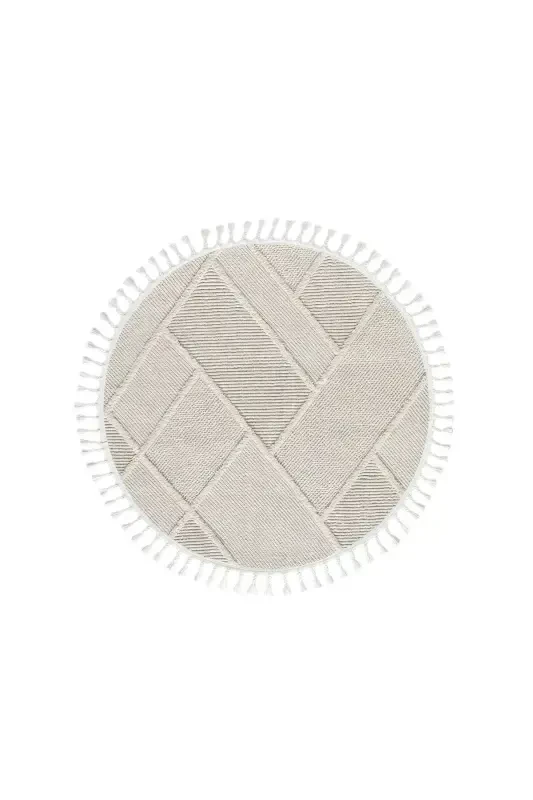 Washable Fringed Round Woven Rug Runner Entryway Living Room Lounge Kitchen Carpet ROUND-Cream 1 - 6