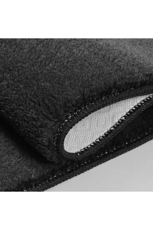 Washable Non-Slip Base Post Plush Bathroom Rug Triple Set Black Mt-Black - 2