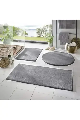 Washable Non-Slip Base Post Plush Bathroom Rug Triple Set Gray Mt-Gray - 1