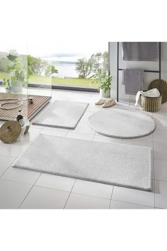 Washable Non-Slip Base Post Plush Bathroom Rug Triple Set White Mt-White 