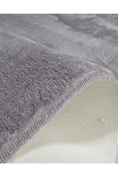 Washable Non-Slip Round Plush Carpet with Raschel Base Light Grey - 3